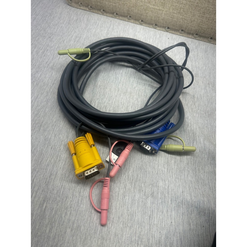 VGA USB 3.5mm Audio‎ KVM Cable Gray with Color Coded Connectors Long Extension